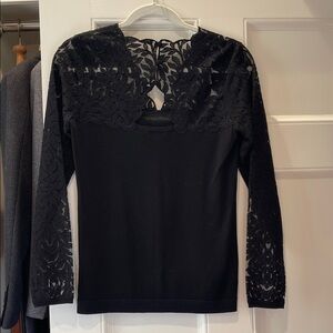 Black Lace Yoke Long Sleeve Women's Top